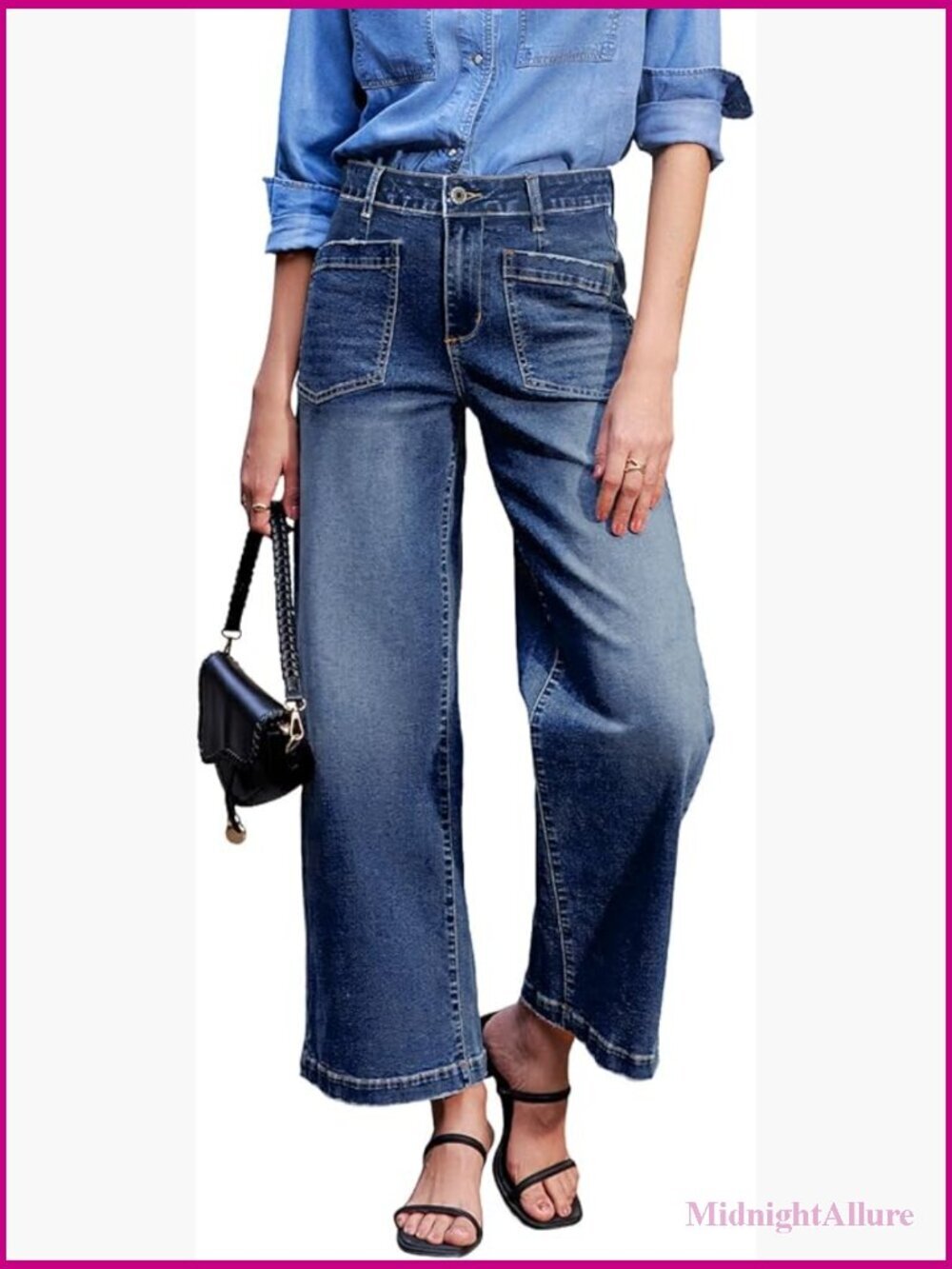 High Waisted Wide Leg Stretchy Jeans Straight Leg Ankle Length Denim Pants